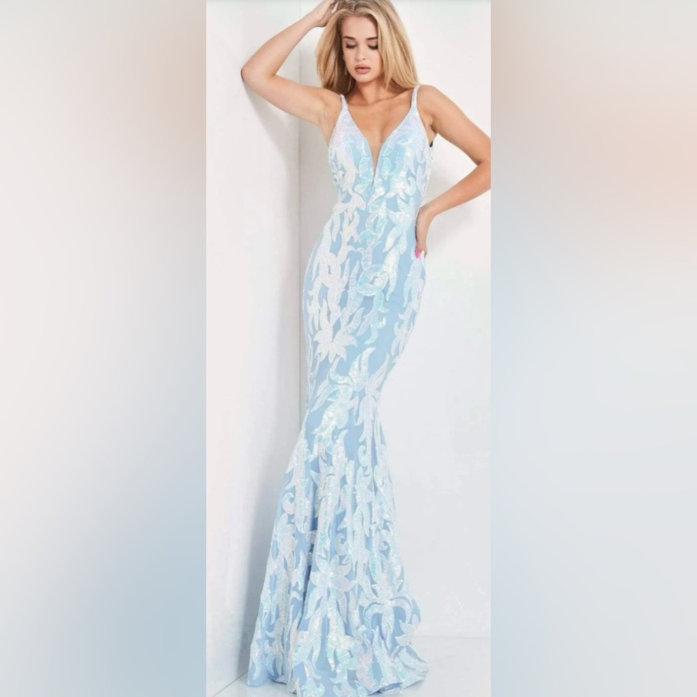 Jovani - 3263 Deep V-neck Fit and Flare Gown